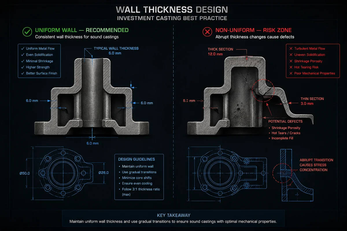 Investment casting design guide — wall thickness guidelines chart for steel and stainless steel